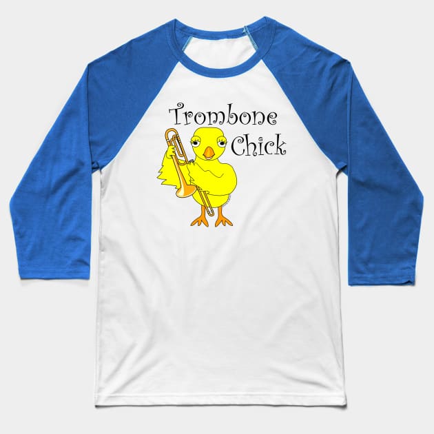 Trombone Chick Black Text Baseball T-Shirt by Barthol Graphics